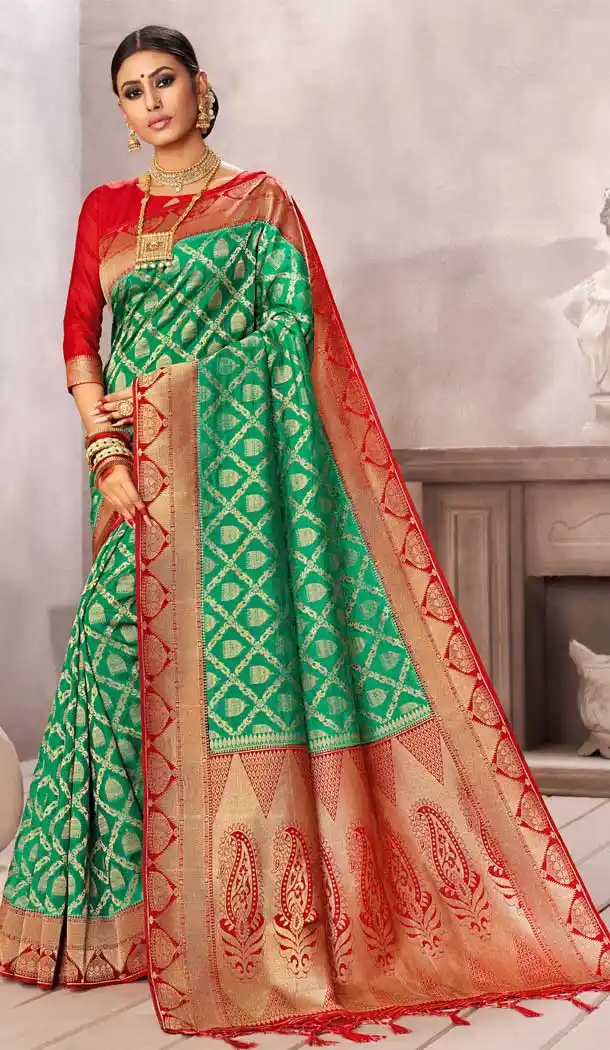 Green Color Pure Dola Silk Traditional Party Wear Saree Blouse -707487974