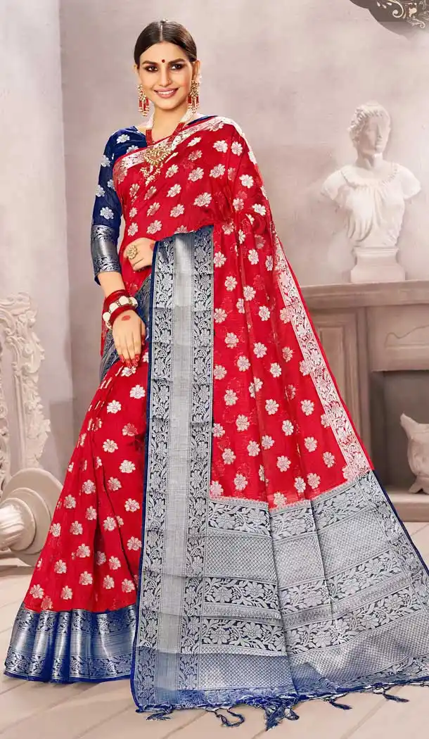 Red Color Pure Dola Silk Traditional Party Wear Saree Blouse -707487976