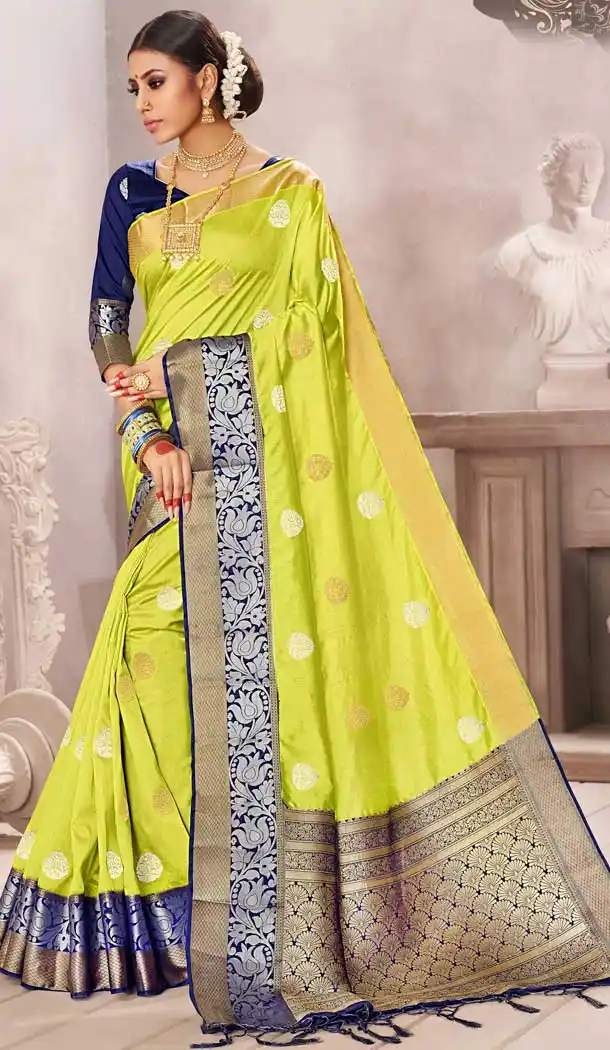 Olive Green Color Pure Dola Silk Traditional Party Wear Saree Blouse -707487977
