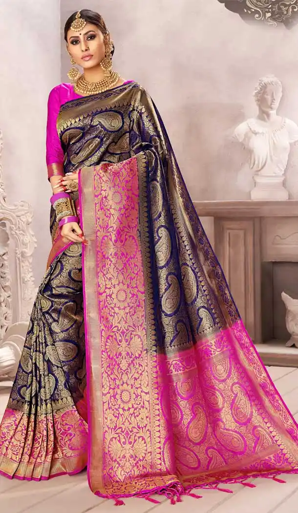 Blue Color Pure Dola Silk Traditional Party Wear Saree Blouse -707487978