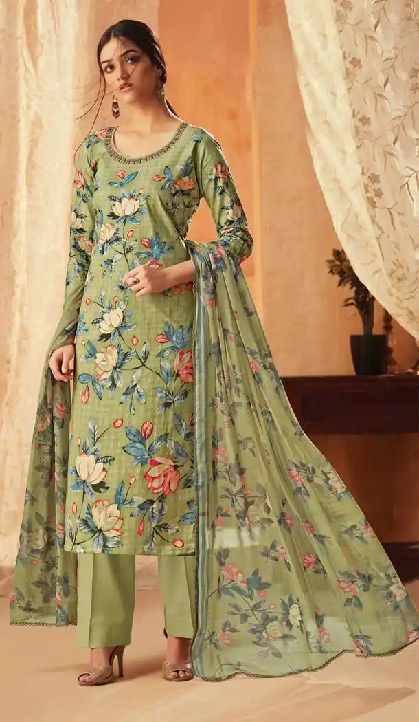 Pista Green Color Pure Cambric Cotton Casual Wear Salwar Kameez -707887997