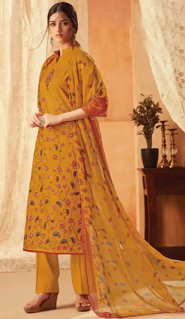 Musterd Color Pure Cambric Cotton Casual Wear Salwar Kameez -707887998