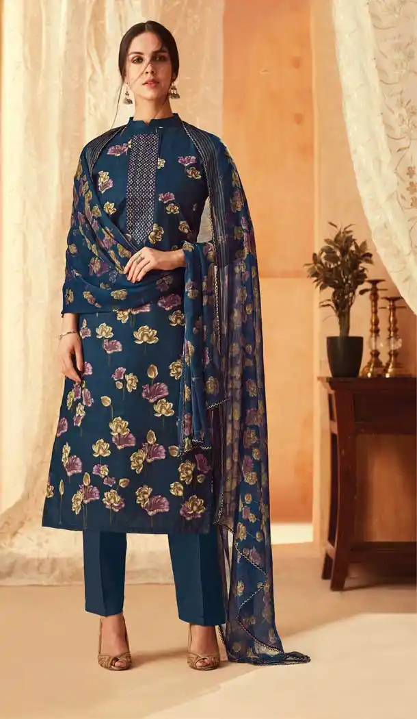 Navy Blue Color Pure Cambric Cotton Casual Wear Salwar Kameez -707887999