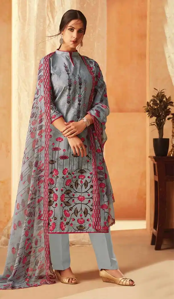 Grey Color Pure Cambric Cotton Casual Wear Salwar Kameez -707888001