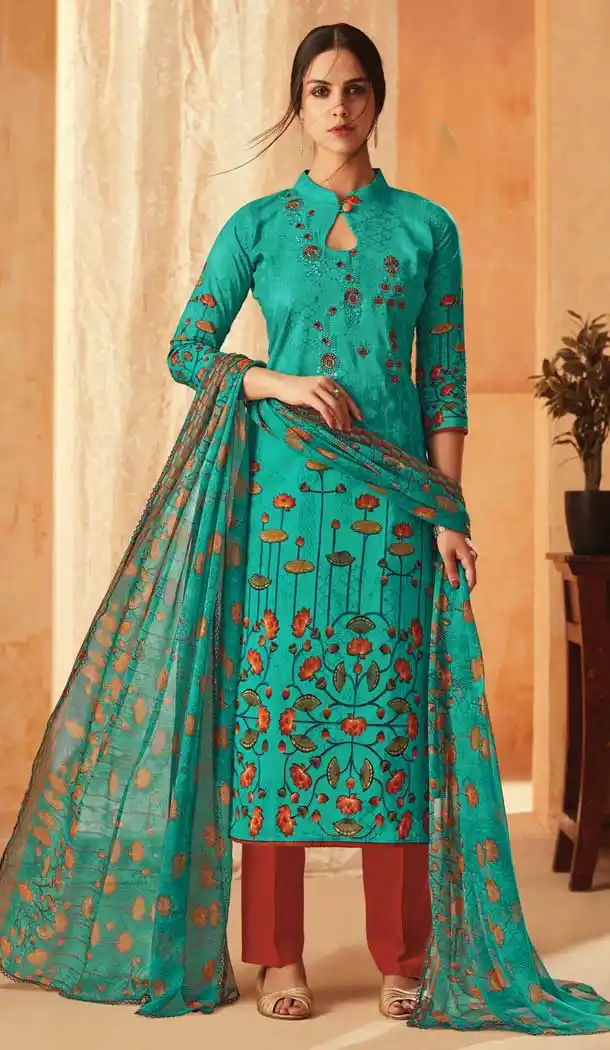 Sea Green Color Pure Cambric Cotton Casual Wear Salwar Kameez -707888003