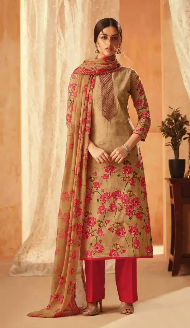 Beige Color Pure Cambric Cotton Casual Wear Salwar Kameez -707888006