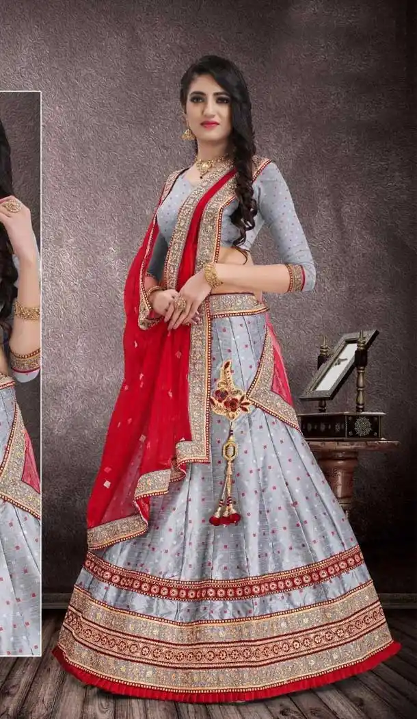 Silver Color Jacquard Bandhani Traditional Wear Lehenga Choli -707988007