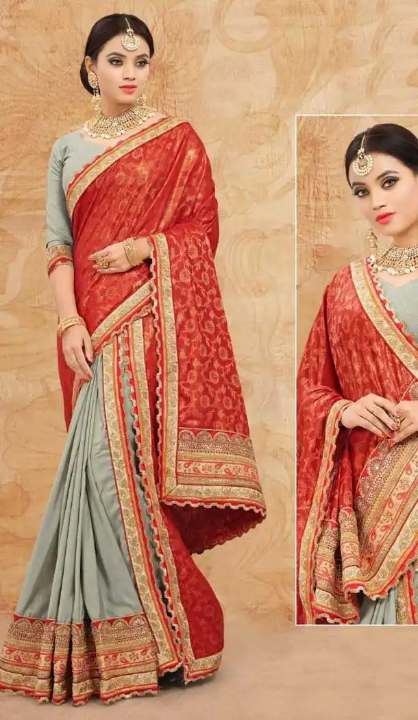 Grey Red Color Italian SilkTraditional Wear Lehenga Choli -707988011
