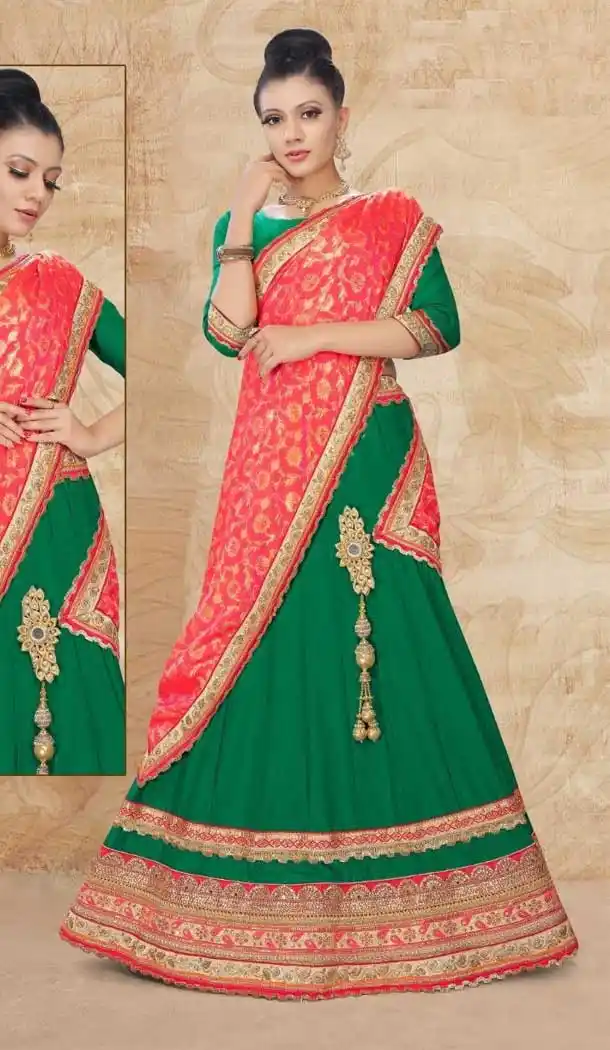 Green Color Satin SilkTraditional Wear Lehenga Choli -707988012