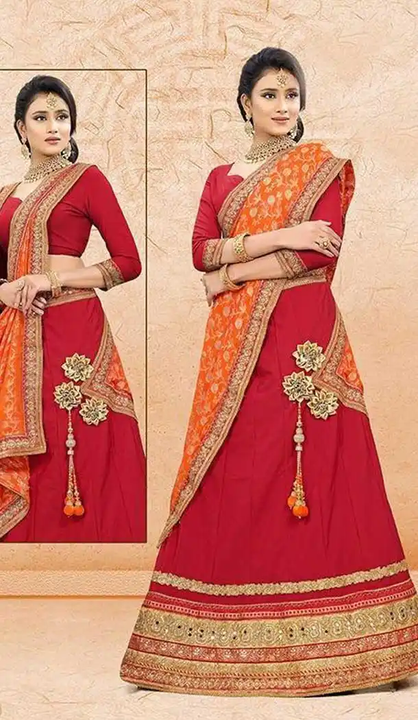 Alluring Red Color Satin SilkTraditional Wear Lehenga Choli -707988013