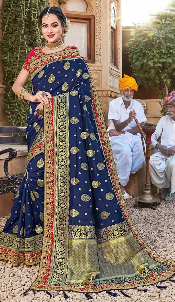 Naby Blue Color Weaving Silk Designer Wear Saree Blouse -708288024