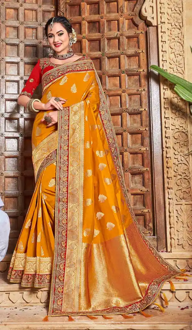 Attractive Yellow Color Weaving Silk Designer Wear Saree Blouse -708288026
