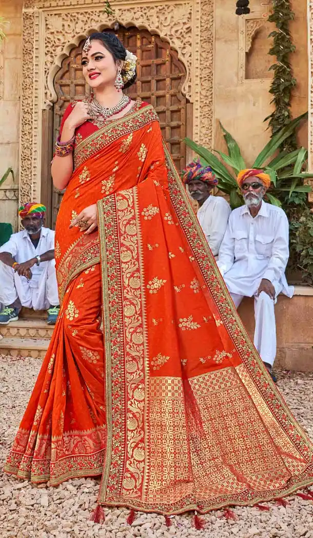 Orange Color Weaving Silk Designer Wear Saree Blouse -708288028