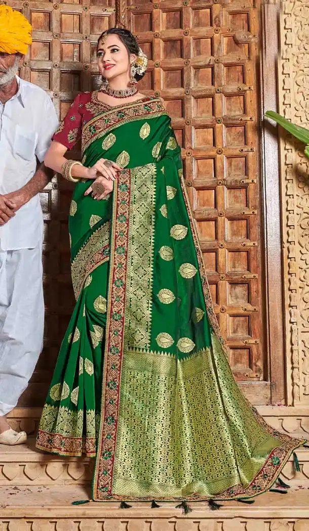 Green Color Weaving Silk Designer Wear Saree Blouse -708288030