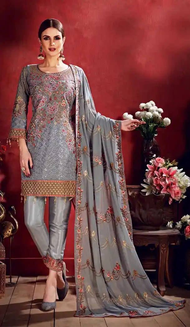 Dark Grey Color Georgette Pakistani Style Party Salwar Kameez -708888113