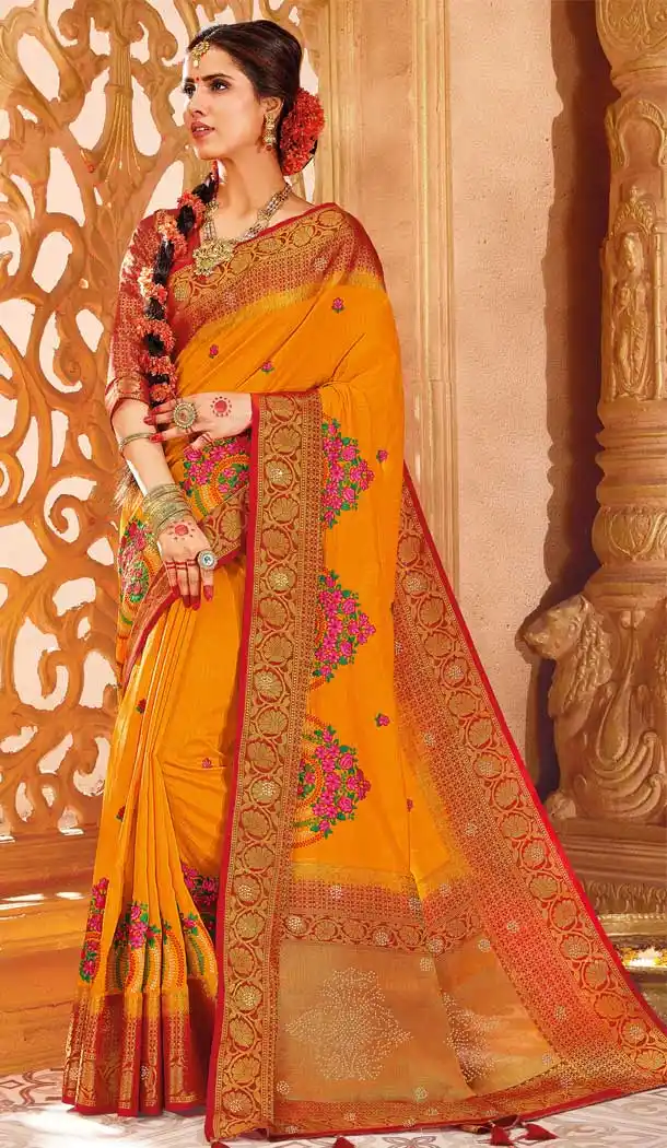 Musterd Color Weaving Silk Designer Traditional Wear Saree -710288260