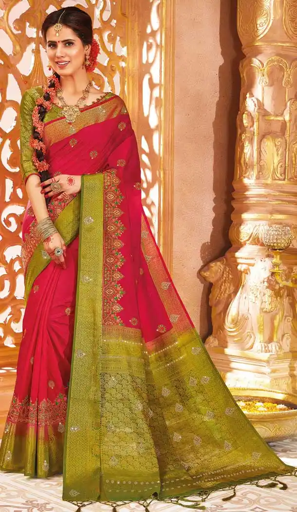 Elegance Red Color Weaving Silk Designer Traditional Wear Saree -710288262
