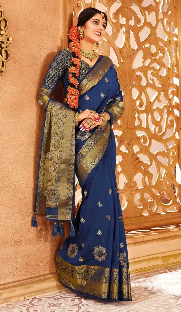 Blue Color Weaving Silk Designer Traditional Wear Saree -710288265
