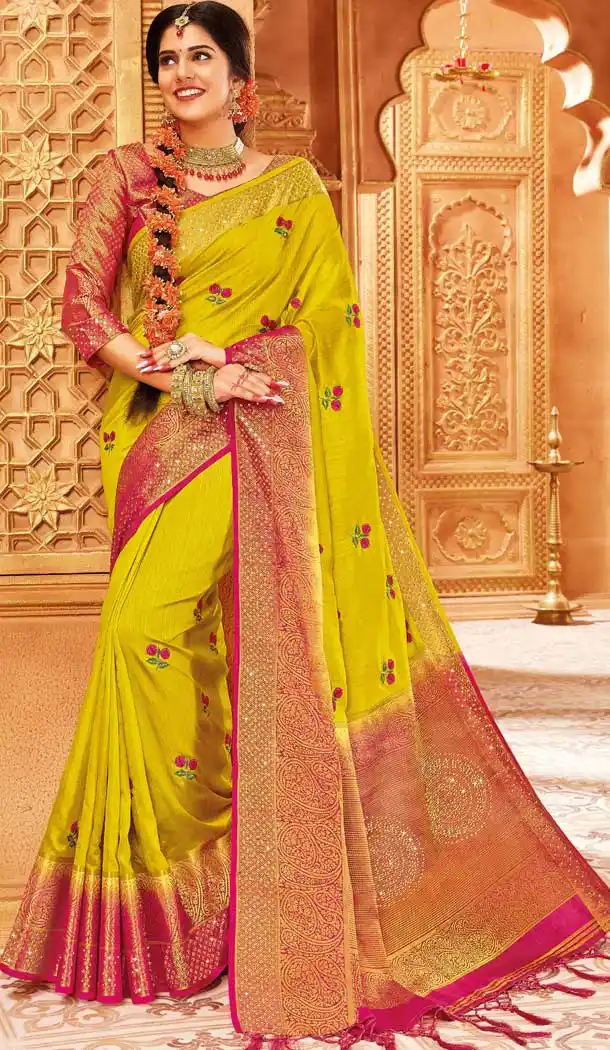 Yellow Color Weaving Silk Designer Traditional Wear Saree -710288266