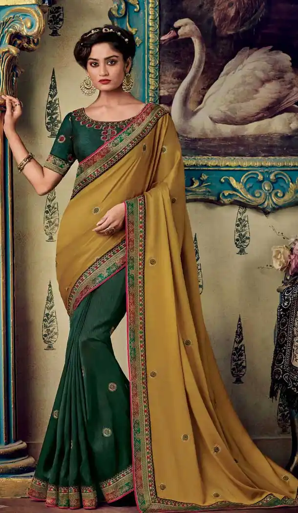 Musterd Green Color Art Silk Designer Party Wear Saree Blouse -711188333