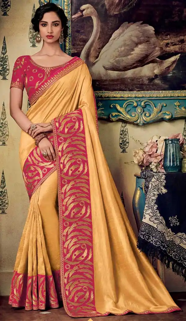 Mustered Color Art Silk Designer Party Wear Saree Blouse -711188338