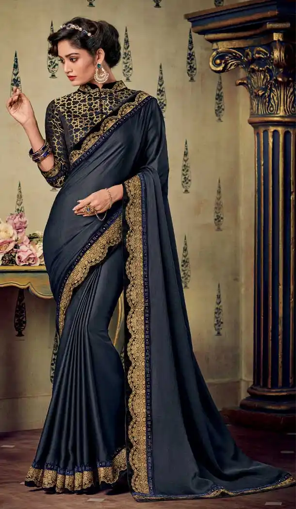 Black Color Art Silk Designer Party Wear Saree Blouse -711188339