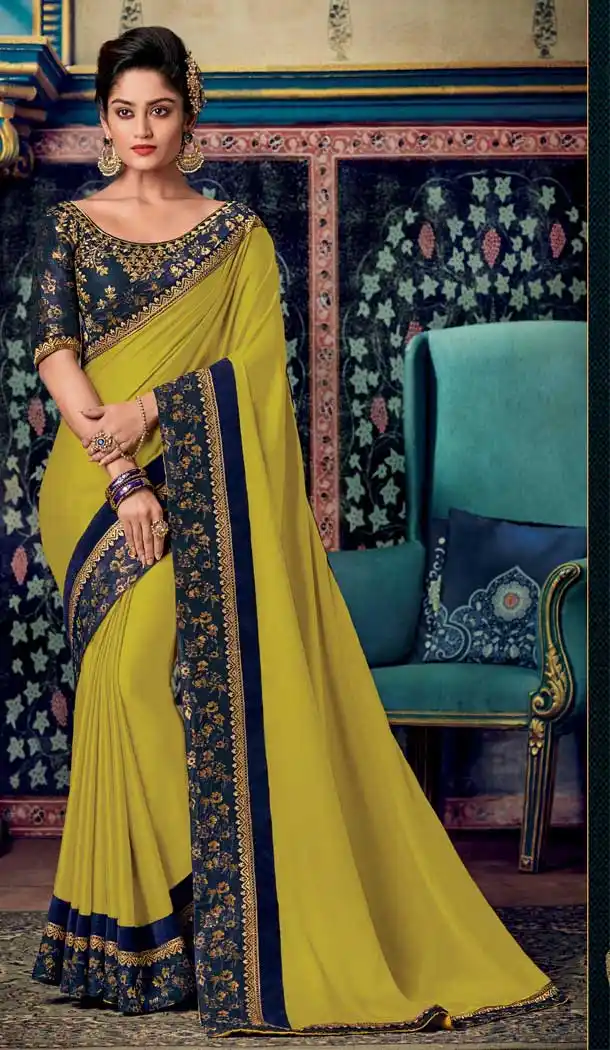 Pretty Yellow Color Art Silk Designer Party Wear Saree Blouse -711188340
