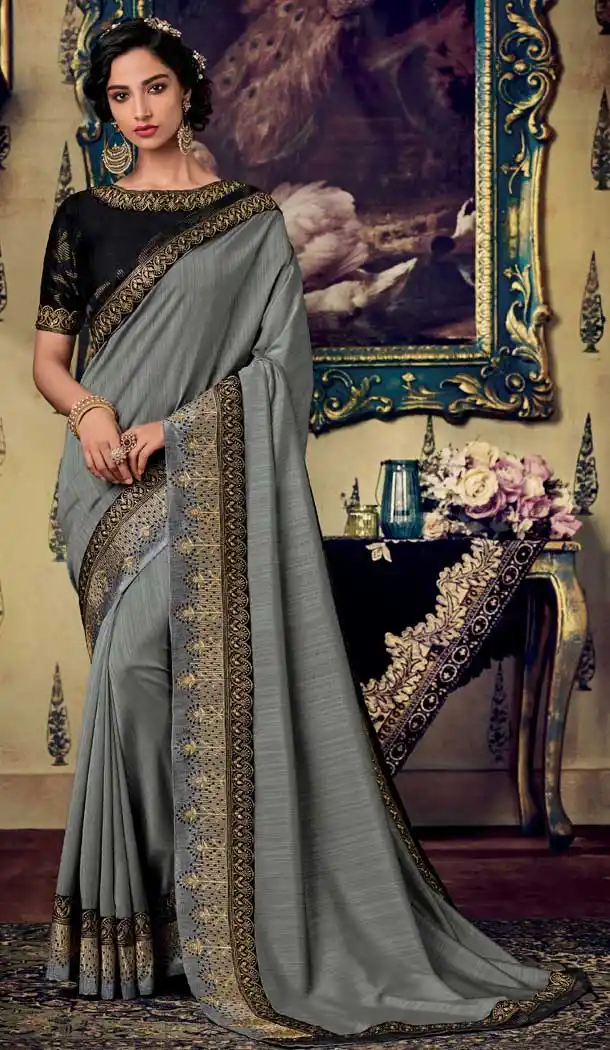 Grey Color Art Silk Designer Party Wear Saree Blouse -711188341