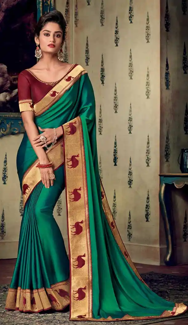 Gorgeous Green Color Art Silk Designer Party Wear Saree Blouse -711188342