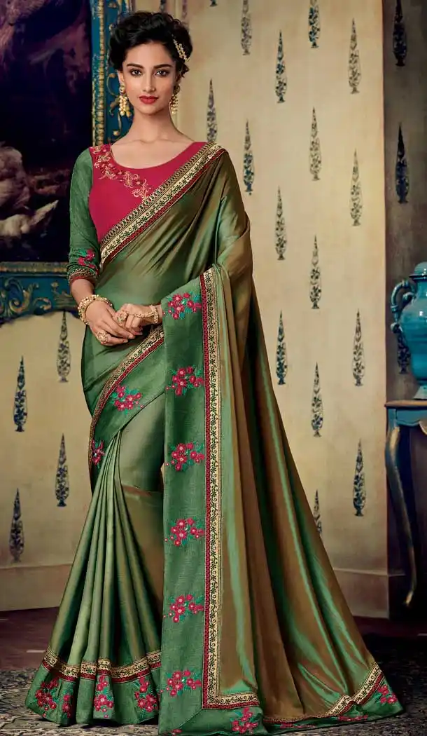 Two Tone Green Color Art Silk Designer Party Wear Saree Blouse -711188345
