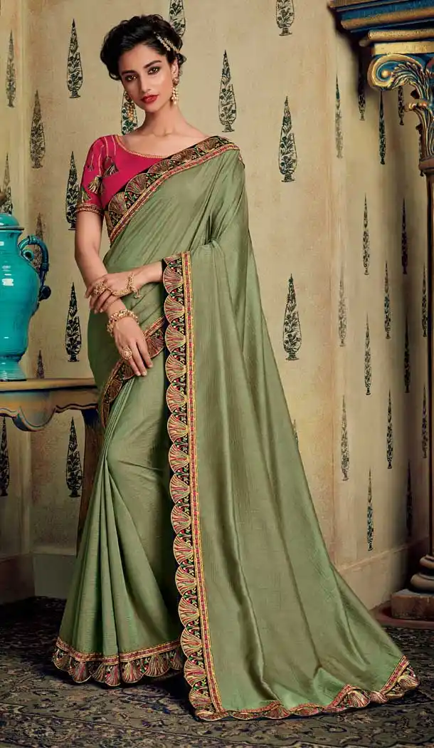 Charming Pista Color Art Silk Designer Party Wear Saree Blouse -711188347