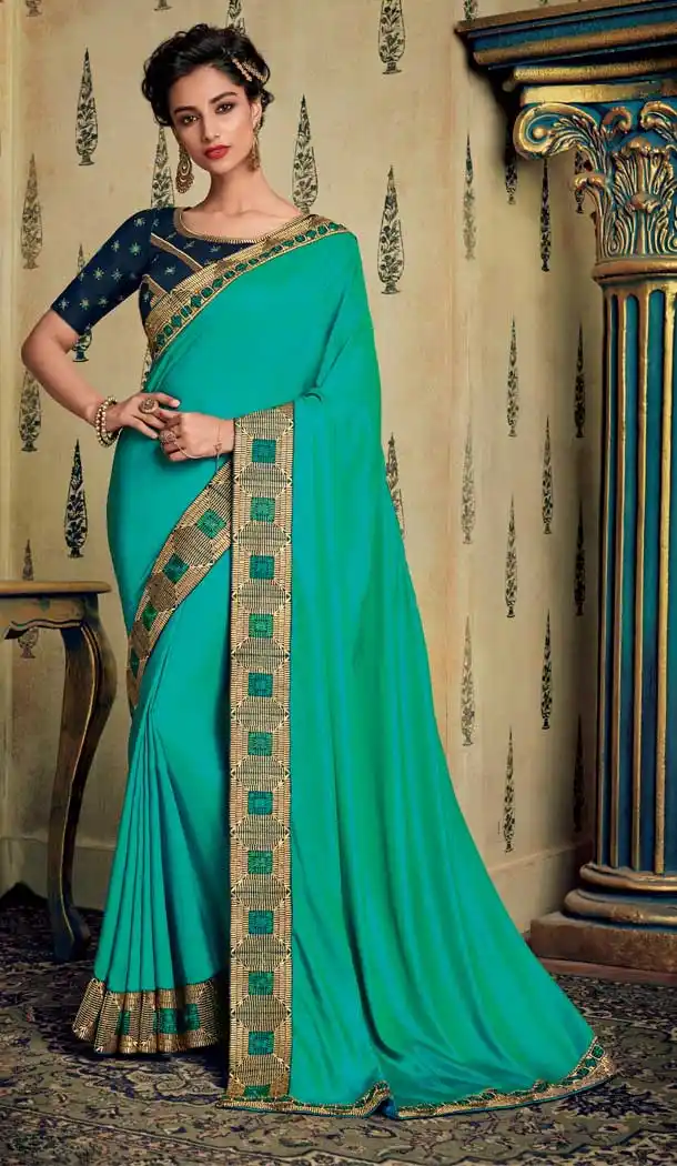 Aqua Blue Color Art Silk Designer Party Wear Saree Blouse -711188348