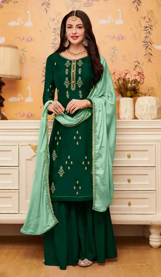 Ravishing Green Color Satin Georgette Casual Party Sharara Salwar Kameez -711288351