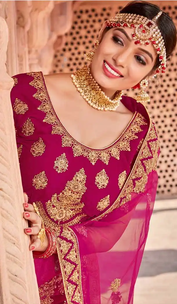 Rani Pink Color Velvet Bridal Designer Wedding Lehenga Choli -711688395