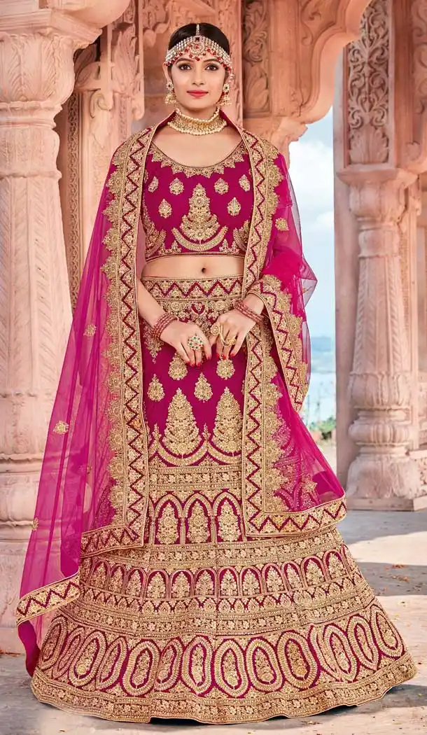 Rani Pink Color Velvet Bridal Designer Wedding Lehenga Choli -711688395