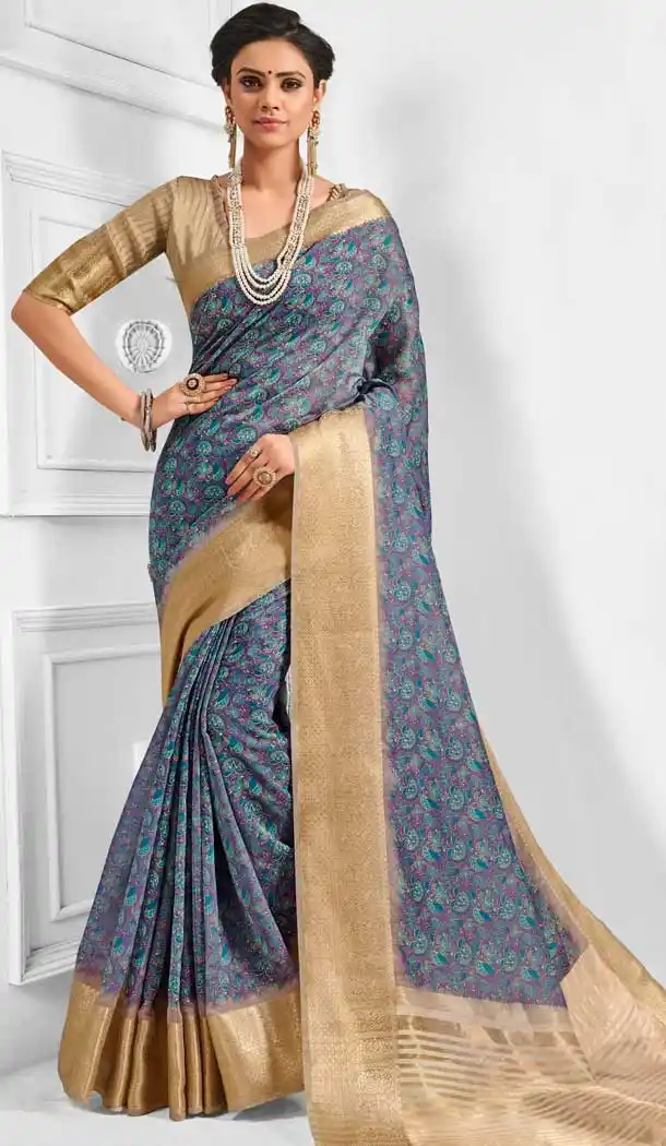 Ethnic Multi Color Cotton Printed Casual Wear Saree Blouse -712088437