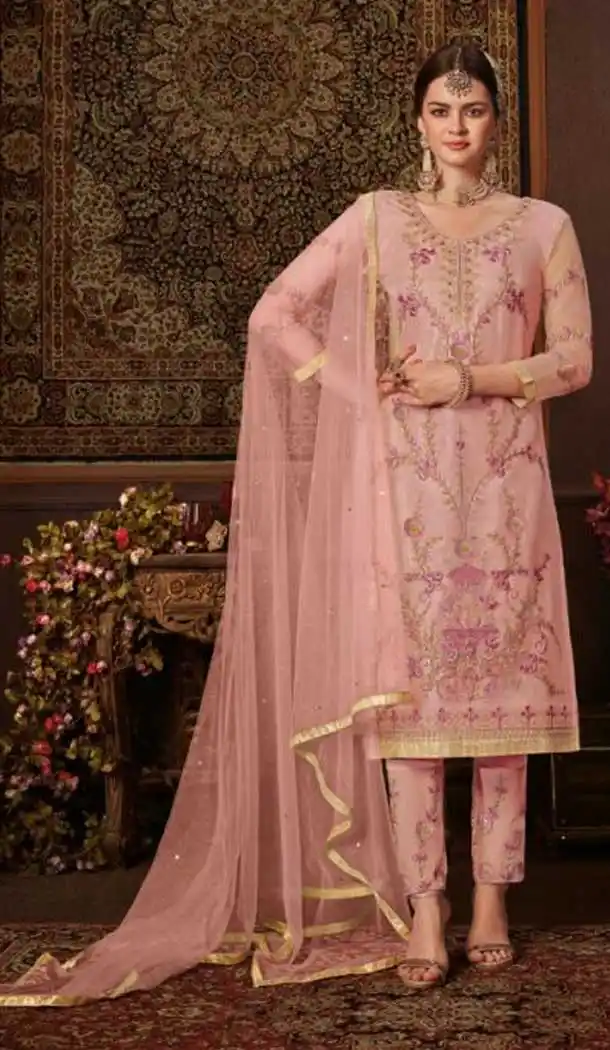 Enigmatic Pink Color Net Straight Cut Casual Wear Salwar Kameez -713088550