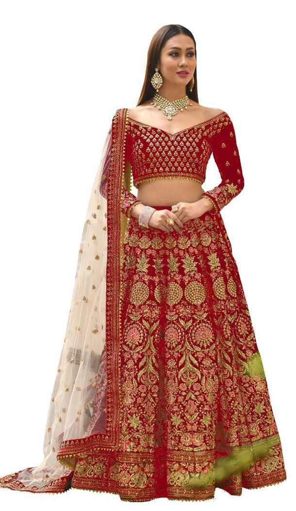 Red Color Velvet Designer Wedding Wear Lehenga Choli -718689118 Red Color Velvet Designer Wedding Wear Lehenga Choli -718689118