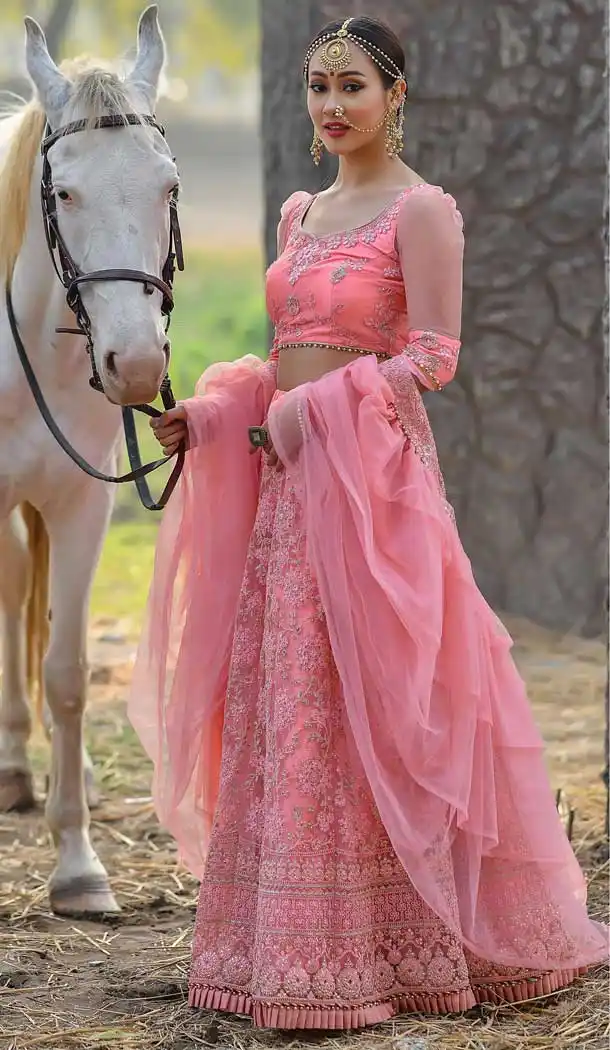 Light Pink Color Soft Net Designer Sangeet Party Wear Lehenga Choli -718789122