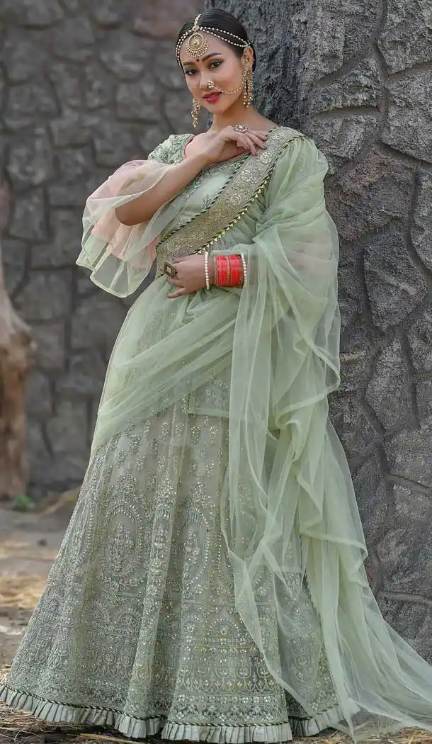 Pista Green Color Soft Net Designer Sangeet Party Wear Lehenga Choli -718789124