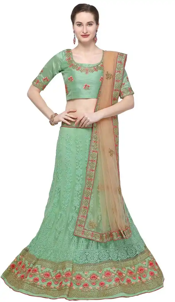 Light Green Color Net Designer A Line Style Party Wear Lehenga Choli -720089240