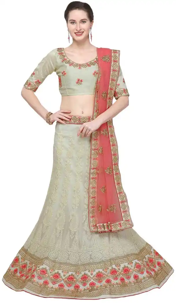 Grey Color Net Designer A Line Style Party Wear Lehenga Choli -720089241