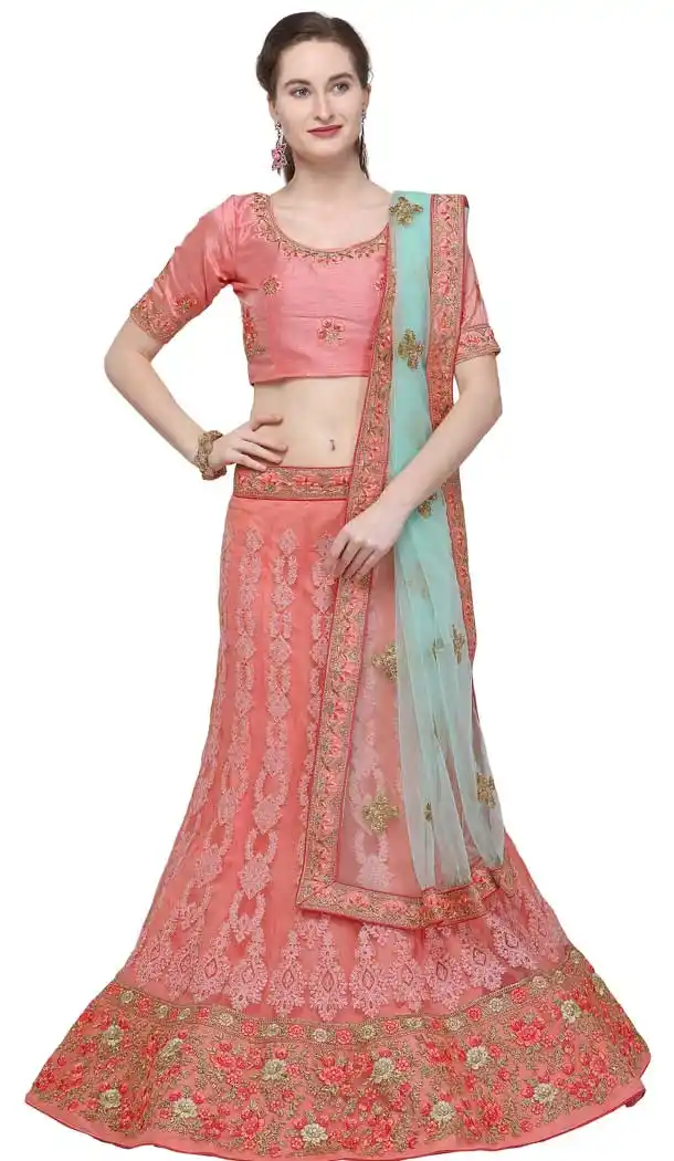 Pink Color Net Designer A Line Style Party Wear Lehenga Choli -720089243