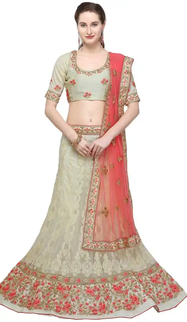 Beige Color Net Designer A Line Style Party Wear Lehenga Choli -720089245