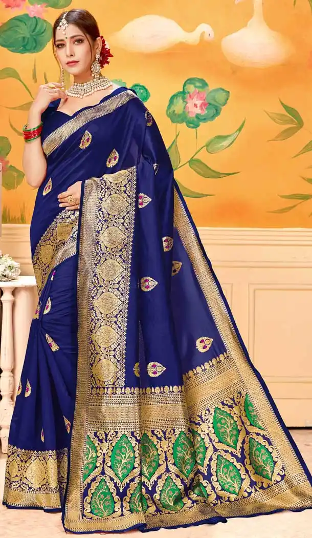 Scintillating Blue Color Lichi Cotton Print Work Traditional Saree -712488490
