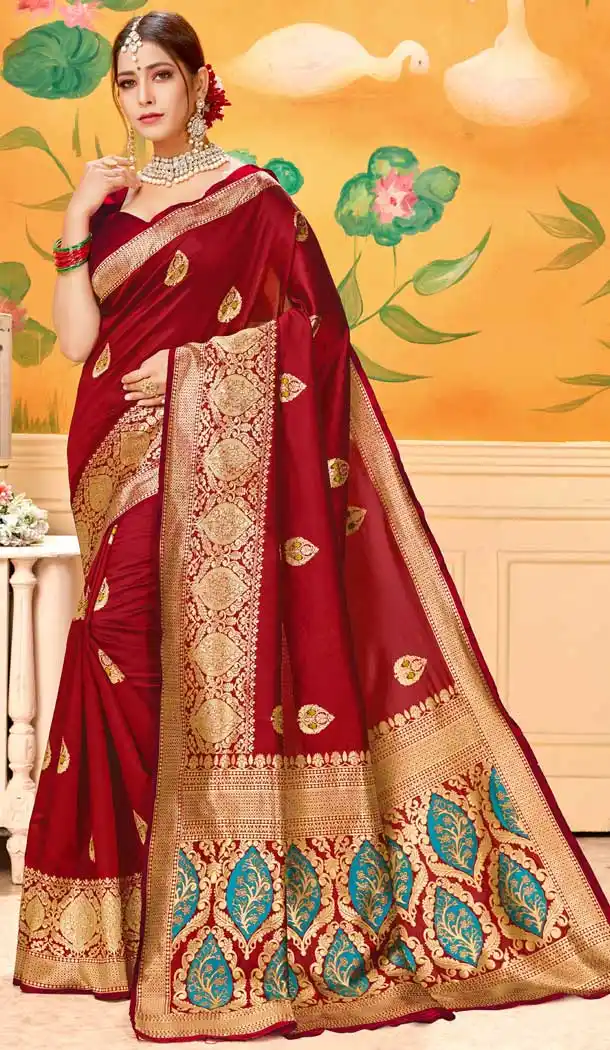 Majesty Maroon Color Lichi Cotton Print Work Traditional Saree -712488492