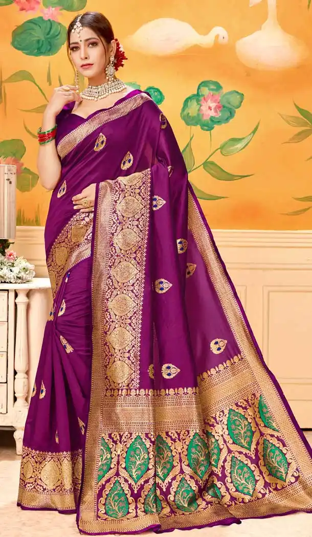 Chic Magenta Color Lichi Cotton Print Work Traditional Saree -712488493