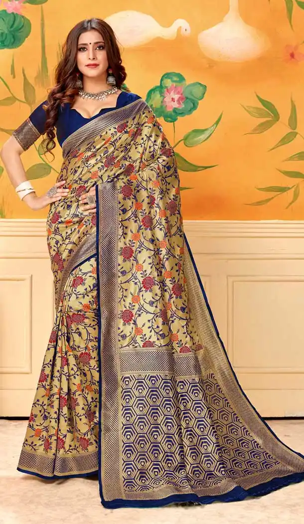 Navy Blue Color Lichi Silk With Champion Print Work Traditional Saree -712488496