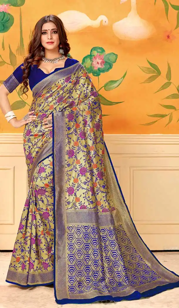 Royal Blue Color Lichi Silk With Champion Print Work Traditional Saree -712488498