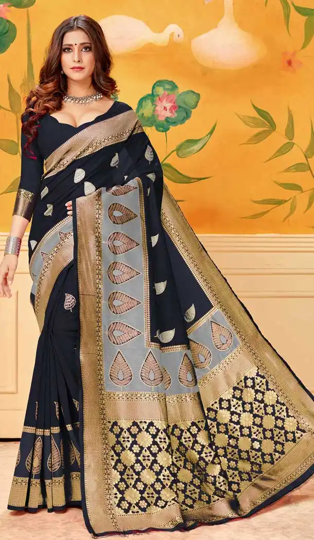 Charming Black Color Lichi Cotton Print Work Traditional Saree -712488499